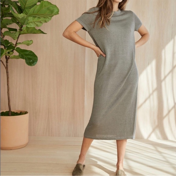 Jenni Kayne Sage Green 100% Linen Midi Dress T-Shirt Style Sma - Picture 1 of 5